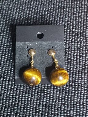 Gold-Tone Tiger's Eye Drop Earrings - Women Jewelry